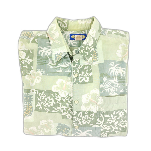 REYN SPOONER Hawaiian Shirt Short Sleeve Button Down 90s Green Floral Y2k Resort - Picture 7 of 7
